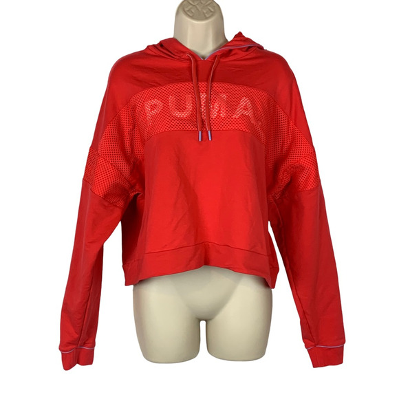 Puma Womens Cropped Hoodie Sweatshirt Pink Long Sleeve Drawstring Pullover XL - Picture 4 of 8